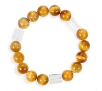SENLLY Golden Clarity - Gold Tiger’s Eye & Clear Quartz Bracelet, Handcrafted Natural Stone Jewelry with Radiant Warm Glow & Crystal Accents