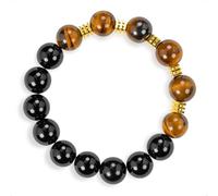 SENLLY Golden Ember - Beaded Stretch Bracelet with Natural Tiger’s Eye & Black Agate, Handcrafted Natural Stone Jewelry for Strength, Focus & Everyday Confidence