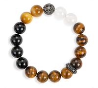SENLLY Golden Focus - Beaded Bracelet with Tiger’s Eye, Gold Tiger’s Eye, Black Agate & White Agate, Handmade Natural Stone Jewelry for Confidence, Clarity & Balance