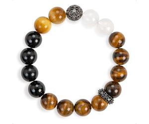 SENLLY Golden Focus - Beaded Bracelet with Tiger’s Eye, Gold Tiger’s Eye, Black Agate & White Agate, Handmade Natural Stone Jewelry for Confidence, Clarity & Balance