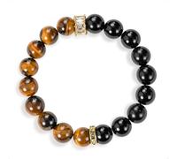 SENLLY Golden Focus - Beaded Stretch Bracelet with Tiger’s Eye & Black Agate, Handmade Natural Stone Jewelry for Strength, Confidence & Protection