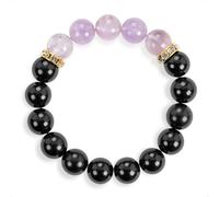SENLLY Lavender Clarity - Beaded Stretch Bracelet with Black Agate & Lavender Amethyst, Handmade Natural Stone Jewelry for Calm, Focus & Emotional Balance