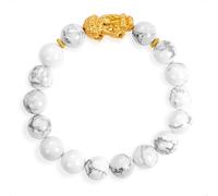 SENLLY Marble Calm - Beaded Stretch Bracelet with Howlite & Brass Pixiu Charm, Handmade Natural Stone Jewelry for Calm, Balance & Clarity