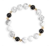 SENLLY Marble Clarity - Beaded Stretch Bracelet with Natural Howlite & Black Agate, Handcrafted Natural Stone Jewelry for Balance, Focus & Calm