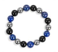SENLLY Midnight Balance - Beaded Stretch Bracelet with Lapis Lazuli, Black Agate & Hematite, Handcrafted Natural Stone Jewelry for Calm, Clarity & Grounding