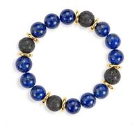 SENLLY Midnight Clarity - Beaded Stretch Bracelet with Lapis Lazuli, Lava Rock & Gold Accents, Handmade Natural Stone Jewelry for Focus, Balance & Grounding