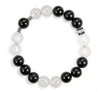 SENLLY Midnight Clarity - Handmade Black Agate & Clear Quartz Bracelet, Natural Stone Beaded Jewelry for Balance & Focus