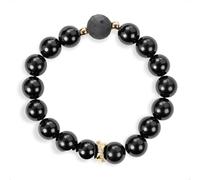 SENLLY Midnight Guardian - Beaded Stretch Bracelet with Natural Black Agate & Silver Obsidian, Handcrafted Natural Stone Jewelry for Protection, Strength & Grounding