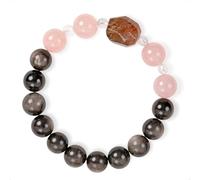 SENLLY Midnight Rose Aura - Beaded Bracelet with Natural Rose Quartz, Gold Obsidian & Clear Quartz, Handcrafted Natural Stone Jewelry Featuring a Black Gold Super Seven Centerpiece