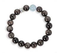 SENLLY Midnight Tide - Beaded Stretch Bracelet with Silver Obsidian & Aquamarine, Handmade Natural Stone Jewelry for Protection, Clarity & Calm Energy