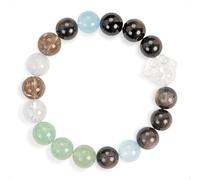 SENLLY Misty Coast - Beaded Stretch Bracelet with Natural Clear & Smoky Quartz, Aquamarine, Silver Obsidian, Handcrafted Natural Stone Jewelry for Clarity, Calm & Emotional Balance