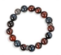 SENLLY Obsidian Vanguard - Beaded Stretch Bracelet with Natural Red & Blue Tiger’s Eye, Handcrafted Natural Stone Jewelry for Strength, Focus & Grounding