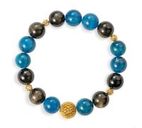 SENLLY Ocean Ember - Beaded Stretch Bracelet with Natural Blue Apatite & Gold Obsidian, Handcrafted Natural Stone Jewelry with Gold Accents for Strength, Balance & Modern Contrast
