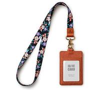 SENLLY Porte badge D'identification avec Courroie Lanière Tour de Cou, ID Porte cartes en Cuir PU et Cordon Amovible, 2 Fentes pour Cartes et 1 Fenêtre D'identification Transparente