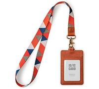 SENLLY Porte badge D'identification avec Courroie Lanière Tour de Cou, ID Porte cartes en Cuir PU et Cordon Amovible, 2 Fentes pour Cartes et 1 Fenêtre D'identification Transparente