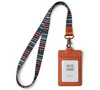 SENLLY Porte badge D'identification avec Courroie Lanière Tour de Cou, ID Porte cartes en Cuir PU et Cordon Amovible, 2 Fentes pour Cartes et 1 Fenêtre D'identification Transparente