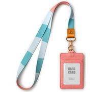 SENLLY Porte badge D'identification avec Courroie Lanière Tour de Cou, ID Porte cartes en Cuir PU et Cordon Amovible, 2 Fentes pour Cartes et 1 Fenêtre D'identification Transparente