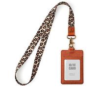 SENLLY Porte badge D'identification avec Courroie Lanière Tour de Cou, ID Porte cartes en Cuir PU et Cordon Amovible, 2 Fentes pour Cartes et 1 Fenêtre D'identification Transparente