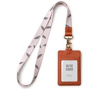 SENLLY Porte badge D'identification avec Courroie Lanière Tour de Cou, ID Porte cartes en Cuir PU et Cordon Amovible, 2 Fentes pour Cartes et 1 Fenêtre D'identification Transparente