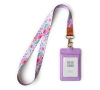 SENLLY Porte badge D'identification avec Courroie Lanière Tour de Cou, ID Porte cartes en Cuir PU et Cordon Amovible, 2 Fentes pour Cartes et 1 Fenêtre D'identification Transparente