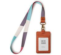 SENLLY Porte badge D'identification avec Courroie Lanière Tour de Cou, ID Porte cartes en Cuir PU et Cordon Amovible, 2 Fentes pour Cartes et 1 Fenêtre D'identification Transparente