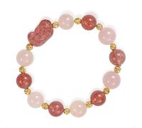 SENLLY Rose Promise - Beaded Stretch Bracelet with Natural Strawberry Quartz, Rose Quartz & Pixiu Carving, Handcrafted Natural Stone Jewelry for Love, Clarity & Emotional Harmony