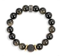 SENLLY Shadow Ember - Beaded Stretch Bracelet with Natural Gold Obsidian, Handcrafted Natural Stone Jewelry for Protection, Strength & Grounding