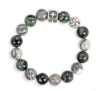 SENLLY Stone Crest - Beaded Stretch Bracelet with Natural Picasso Jasper, Dragon Bloodstone & Metal Accent, Handcrafted Natural Stone Jewelry for Strength, Balance & Clarity