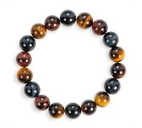 SENLLY Tricolor Focus - Natural Tiger’s Eye, Red Tiger’s Eye & Blue Tiger’s Eye Beaded Bracelet, Handmade Gemstone Jewelry for Confidence & Balance
