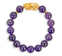 SENLLY Velvet Clarity - Beaded Stretch Bracelet with Amethyst & Brass Pixiu Charm, Handmade Natural Stone Jewelry for Calm, Balance & Clarity