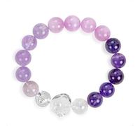 SENLLY Violet Whisper - Beaded Stretch Bracelet with Amethyst, Kunzite & Cat Paw Clear Quartz, Handmade Natural Stone Jewelry for Calm, Intuition & Gentle Energy