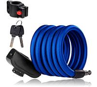 SenluKit Antivol à câble spirale pour vélo, scooter - Avec clé - Antivol pour vélo - 180 cm - Bleu