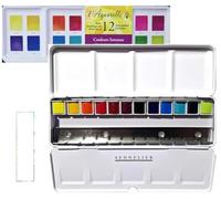 Sennelier Aquarelle Extra-Fines, sélection couleurs intenses - Paysage, 12 demi-godets Boîte en métal et 1 carte