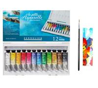 Sennelier Boîte de Peinture Aquarelle 12 Couleur x 10ml avec Pinceau et 1 carte