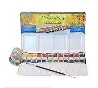 Sennelier Boite Metallique L'aquarelle Au Miel 3046450120858 Travel Box 24 Demi-Godets + Pinceau Art Peinture Comasound Kartel Csk Online