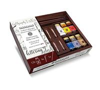 Sennelier Calligraphy Large Wood Set, Includes 12 Ink Colors, 4 Nibs and a Lacquered Nib Holder (10-134025-00)