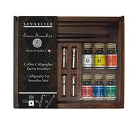 Sennelier Calligraphy Large Wood Set, Includes 12 Ink Colors, 4 Nibs and a Lacquered Nib Holder (10-134025-00)