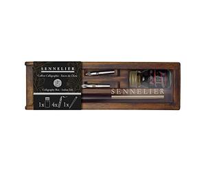 Sennelier Calligraphy Small Wood Set, Includes a Bottle of China Ink, 4 Nibs and a Lacquered Nib Holder (10-134024-00)