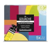 Sennelier Coffret Gouache Extra-Fine 5 Tubes 21ml - Couleurs Primaires Professionnelles, Pigments Haute Concentration, Opacité Parfaite - Peinture Artiste Beaux-Arts sur Papier, Carton et Toile