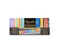 Sennelier Ensemble aquarelle pour artistes français, tubes de 10 ml, boîte en étain irisé 12 couleurs