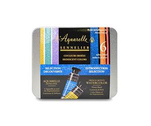Sennelier Ensemble d'aquarelles pour artistes français, tubes de 10 ml, 6 couleurs irisées
