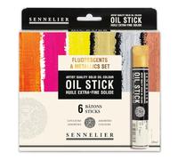 Sennelier Bâtons d'huile N130123.01 – Extra-fins solides – 6 couleurs fluo et métalliques