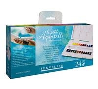 Sennelier Boîte aquarelle Voyage - 24 demi-godets, sangle élastique, couleurs variées