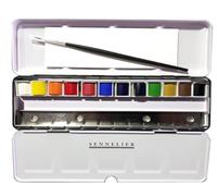 Sennelier Peinture Aquarelle 12 Demi-Godets .Boîte en métal et 1 Carte
