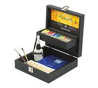 Sennelier Set d'Aquarelle pour Artistes Français dans une Élégante Boîte en Bois Noir, 11 Tubes de 10ml, 2 Pinceaux, 1 Petit Bloc, Chiffon et Accessoire de Dessin