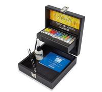 Sennelier French Artist Watercolor Set Featured in an Elegant Black Wooden Box, 11 Aquarelle Watercolor 10ml Tubes with 2 Brushes, 1 Small Watercolor Pad, Sennelier Cloth and Drawi