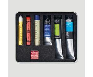 Sennelier Test Pack d'assortiment de couleurs multitechniques 7 pièces Emballage en étain