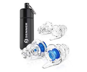 Senner Bouchons d’oreille MusicPro avec étui en aluminium Idéal pour les discothèques, pour écouter de la musique, pour les concerts et les festivals, bleu - transparent