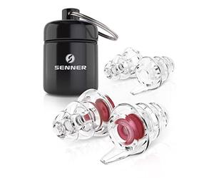 Senner Bouchons d’oreille MusicPro avec étui en aluminium Idéal pour les discothèques, pour écouter de la musique, pour les concerts et les festivals, rouge/transparent