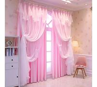 SENNIAN Rideau occultant Double Couche, Style Princesse 3 Couches en Voile Transparent, Gaze, Rideau de fenêtre en Dentelle pour Chambre d'enfant, Rideau à Plis Crayon à Double Pont à isol